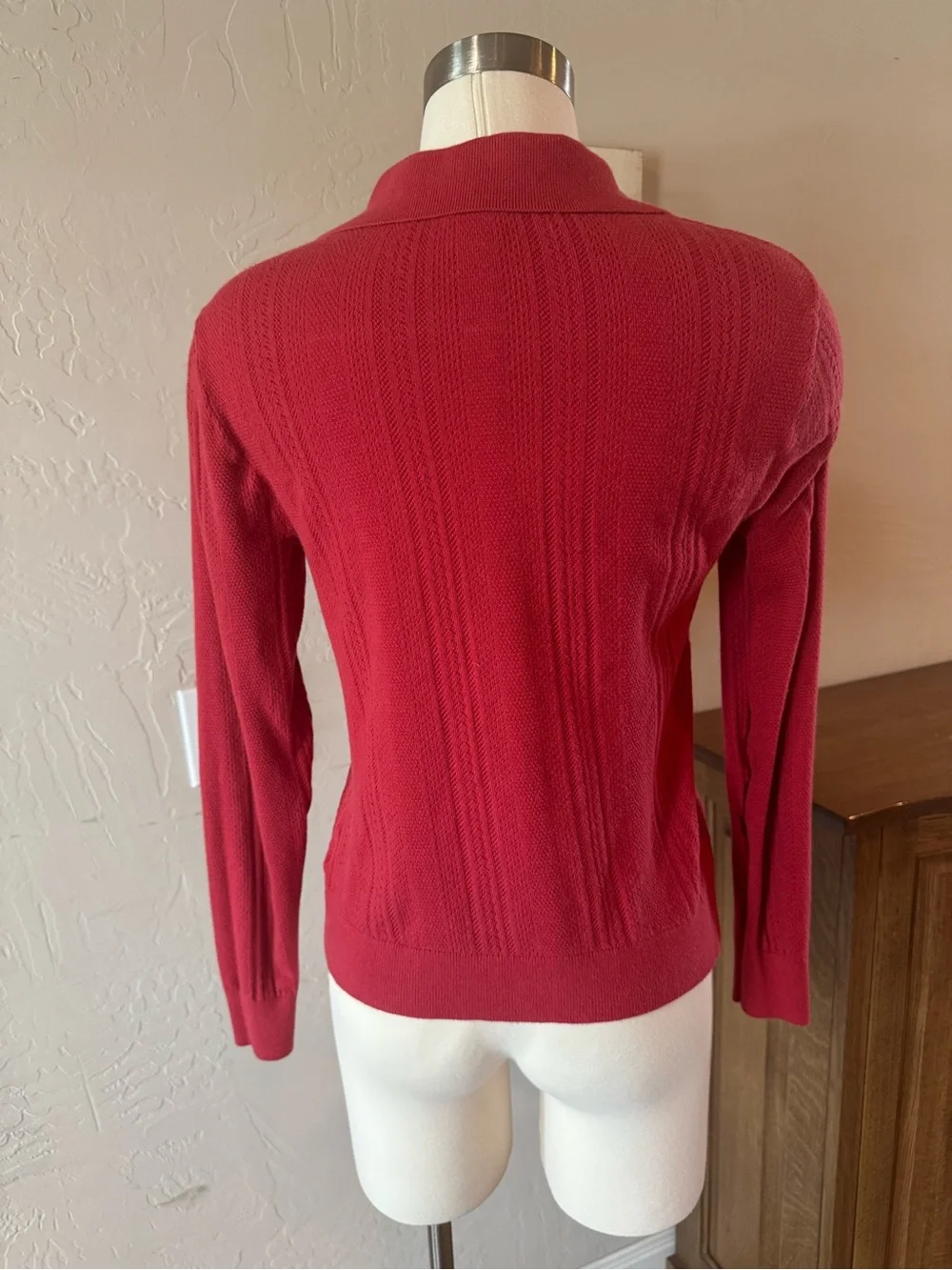 Cabi Athena Crimson Pointelle V-Neck Pullover